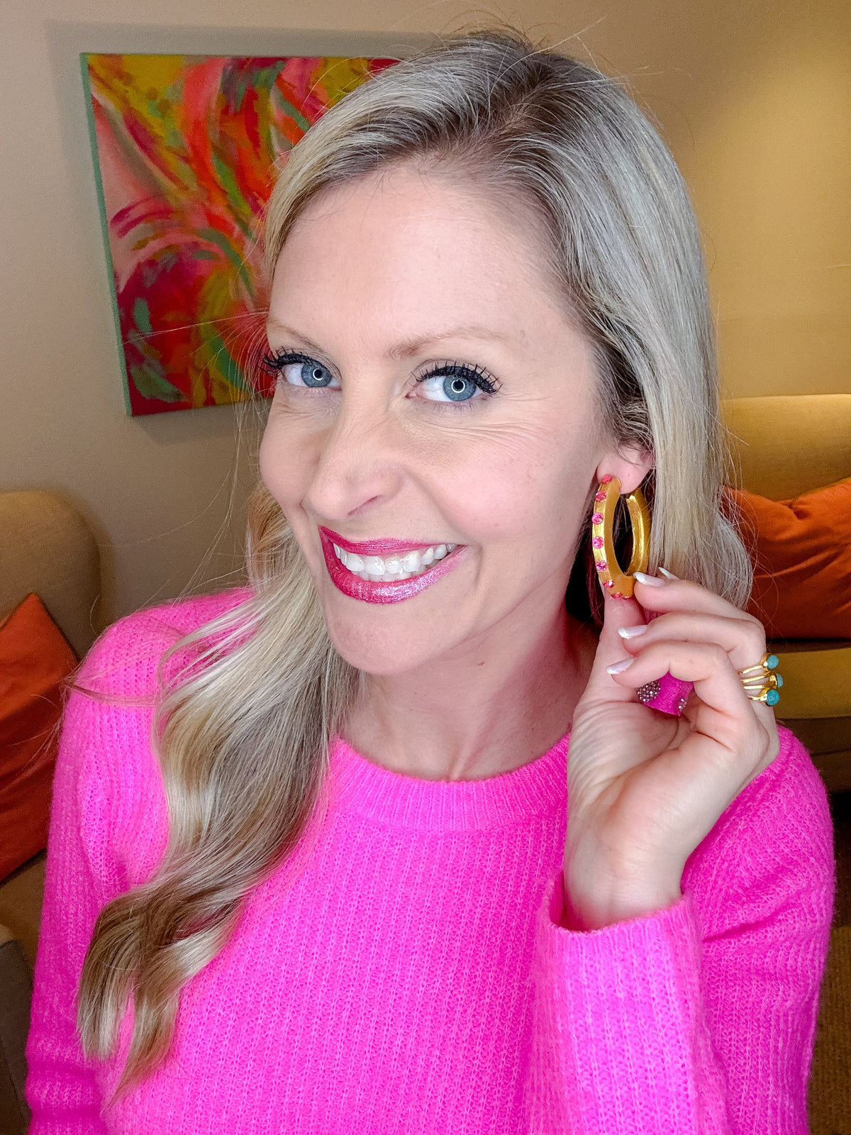 Pink Studded Hoop Earrings