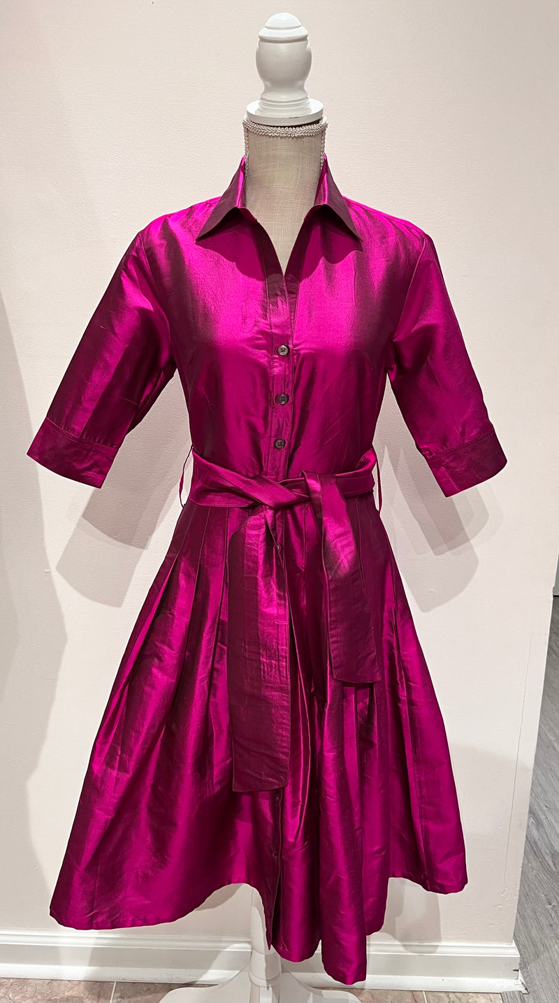 Mrs. Maisel Silk Dress - 2 Colors XS Fuschia