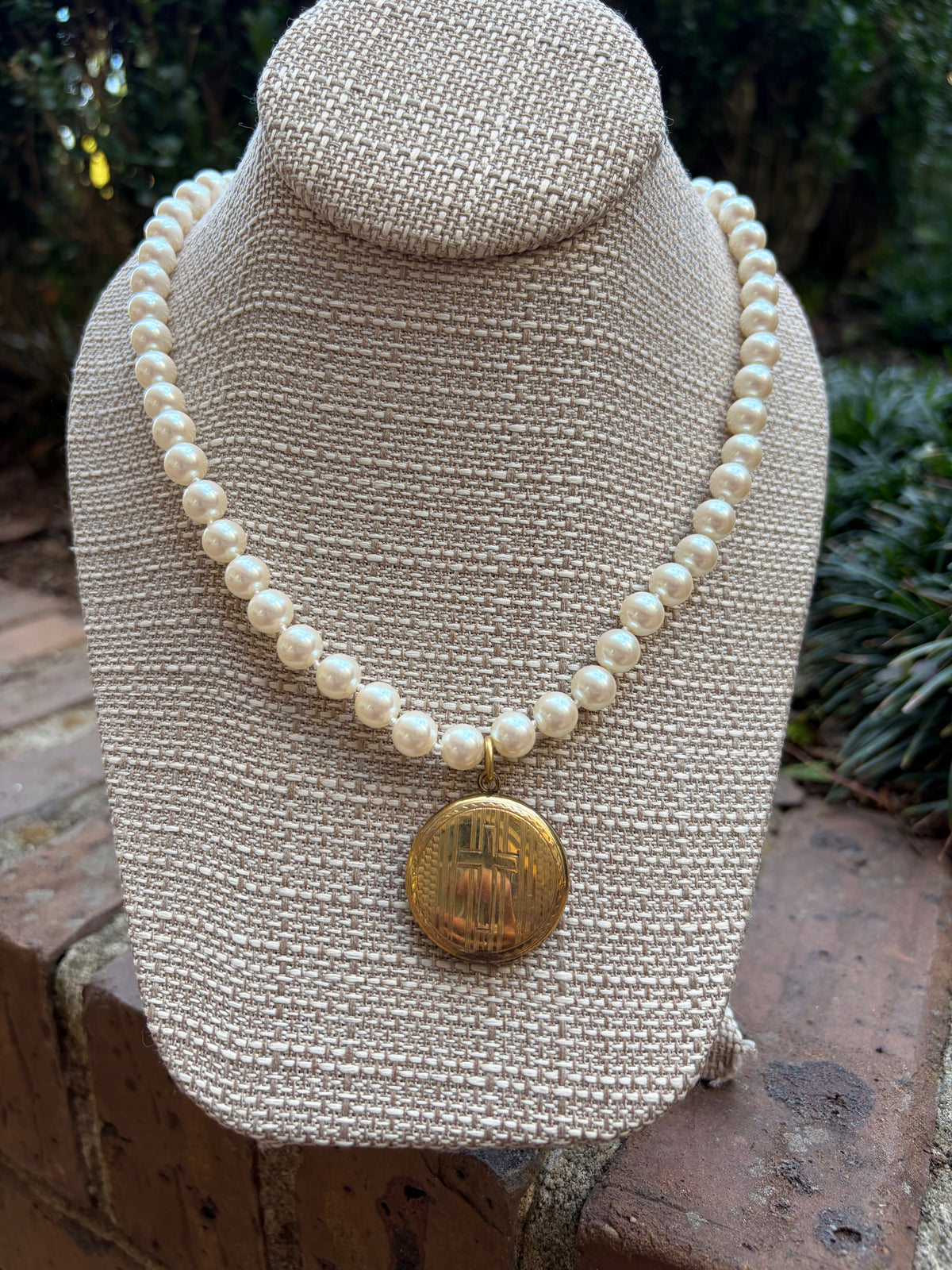 Vintage Faux Pearl Necklace with Antique Gold Filled Locket