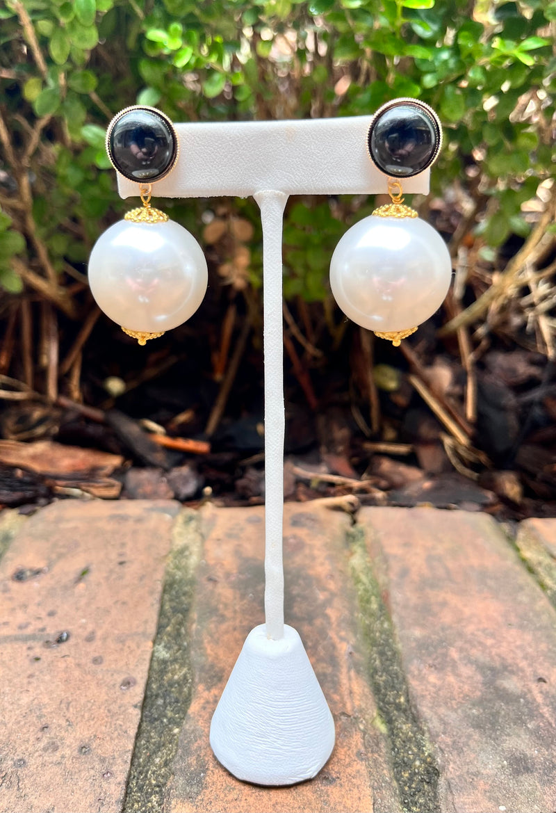 Pearl and Black Earrings