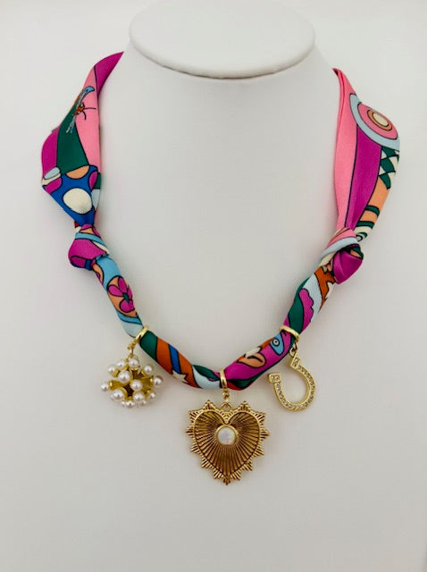 3 Charm Twilly w/ Opal Heart Necklace