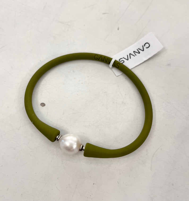 Bali Freshwater Pearl Silicone Bracelet - 4 Colors Olive