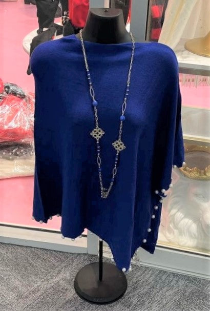 Pearl Poncho  One Size Cobalt Blue