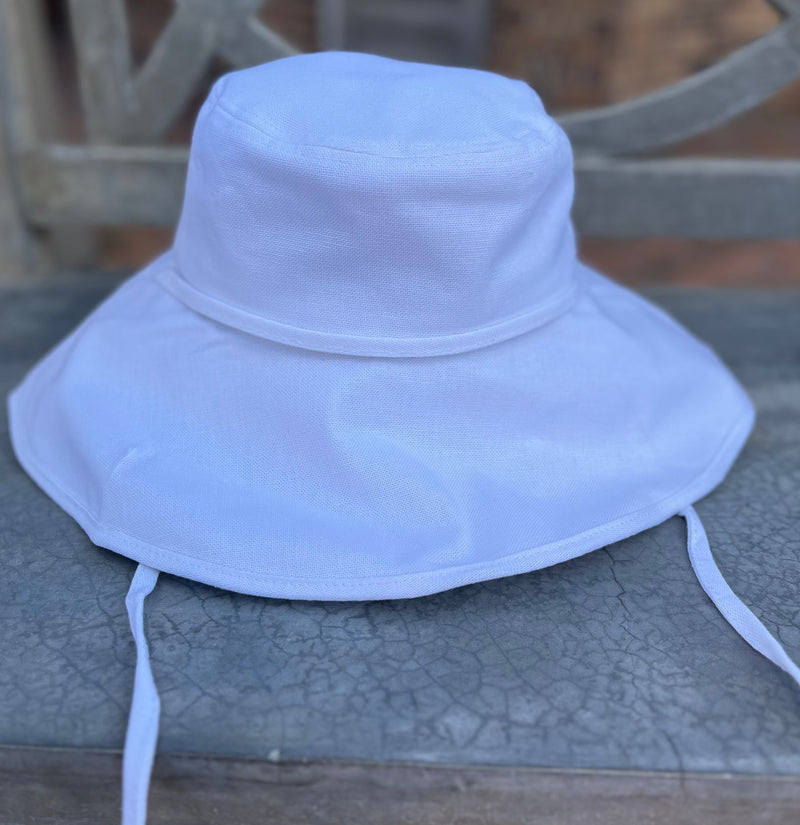 Solid Canvas Sunhat w/ Tie - 2 Colors One Size White