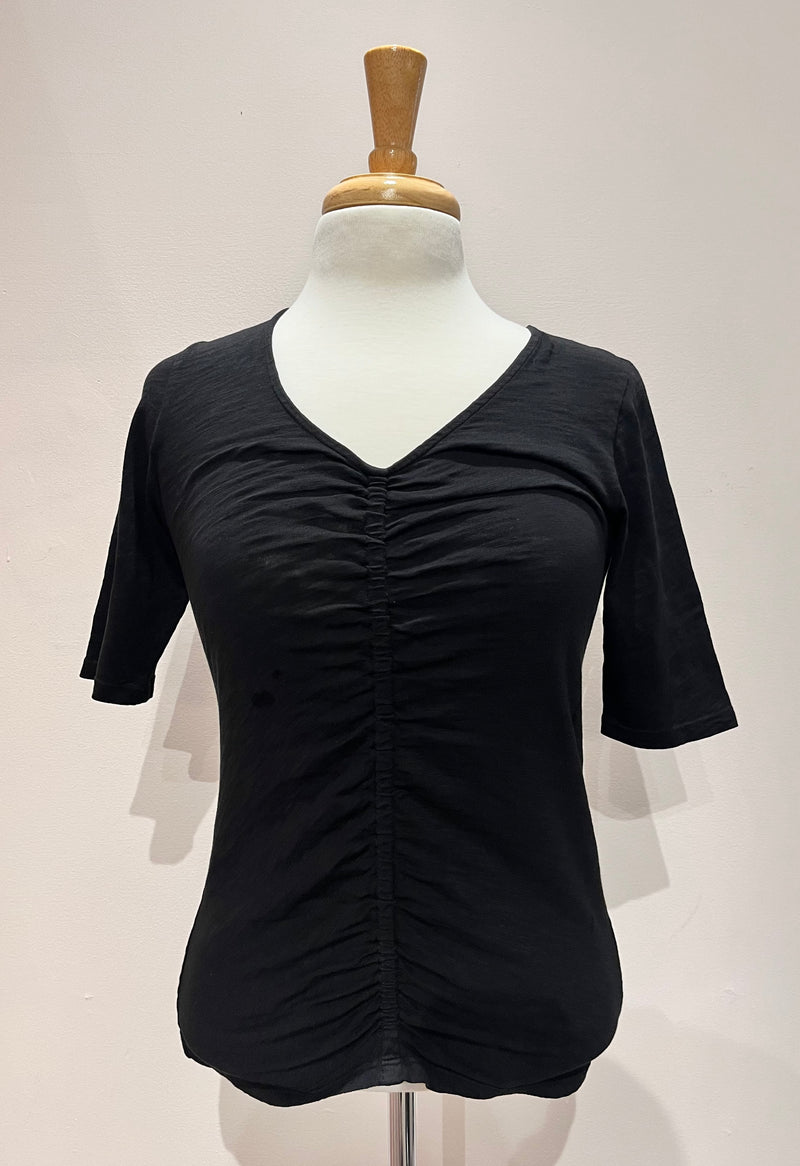 V-Neck Ruched Tee - 2 Colors XS Black