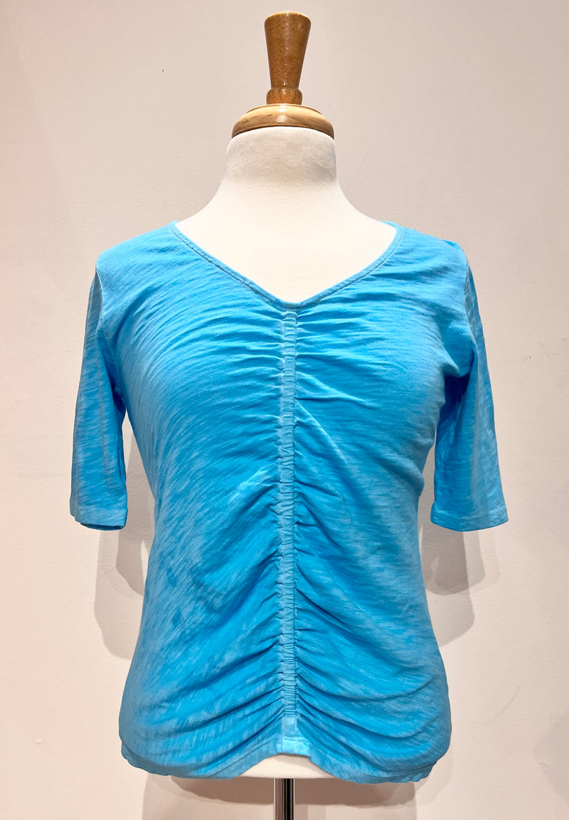 V-Neck Ruched Tee - 2 Colors XS Lagoon
