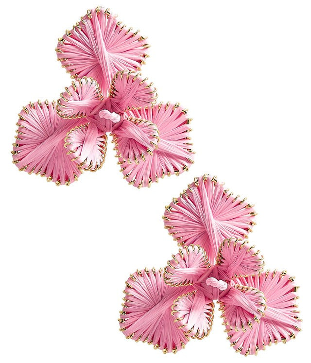Kaia Raffia Flower Earring - 2 Colors Light Pink