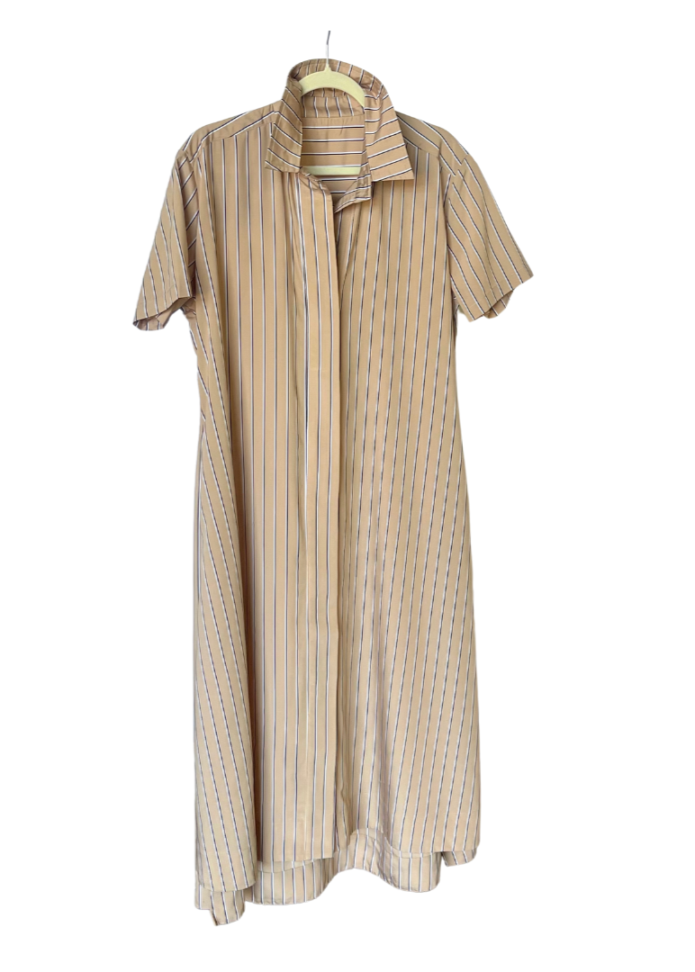 Millie Dress - Long Khaki Stripe
