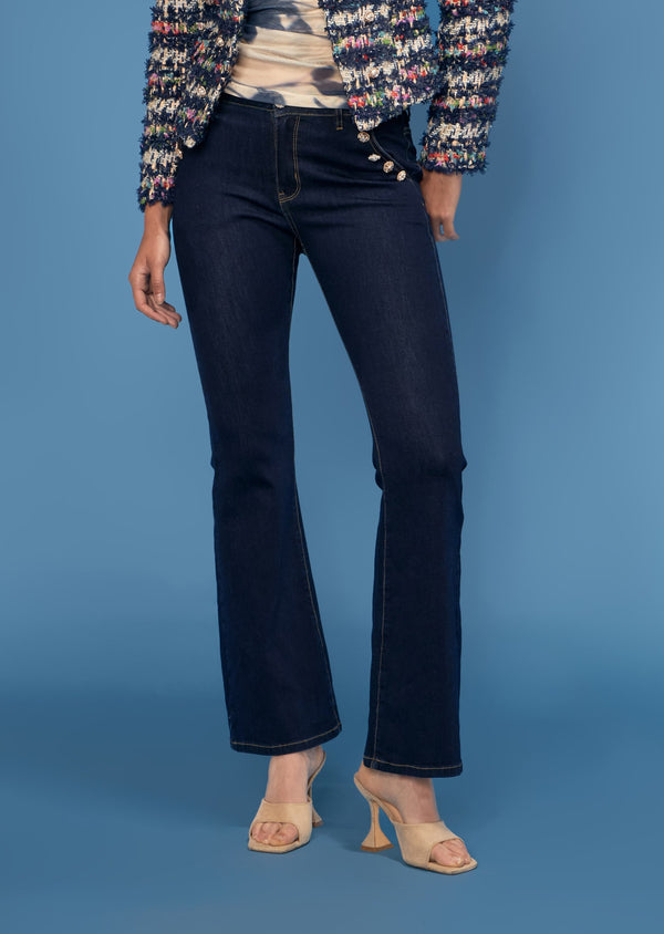 Diagonal Button Trim Denim Jean