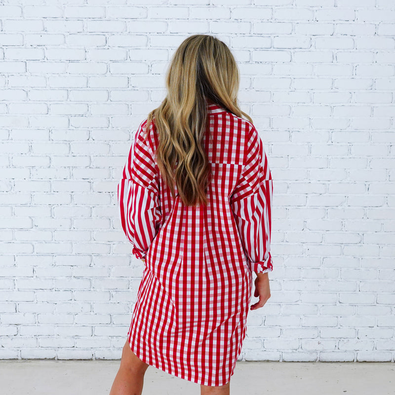 Preppy Dress - Stripe and Gingham Red