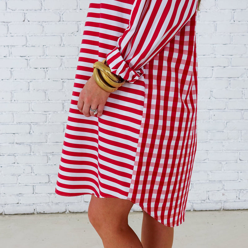 Preppy Dress - Stripe and Gingham Red