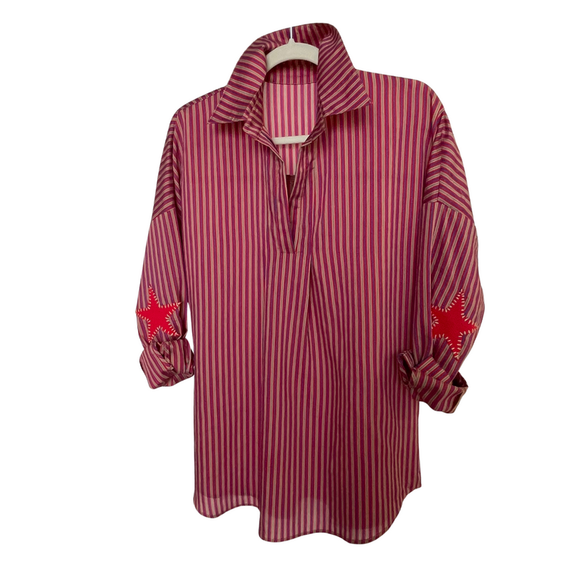 Preppy Star Elbow Top Red Stripe