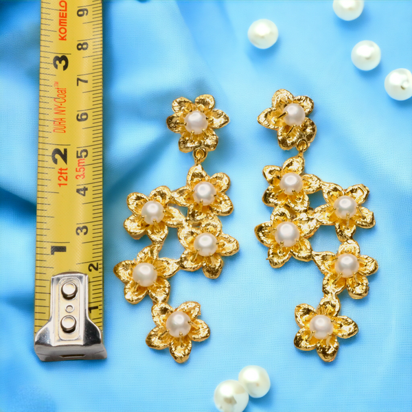 Gold and Pearl Flower Earrings