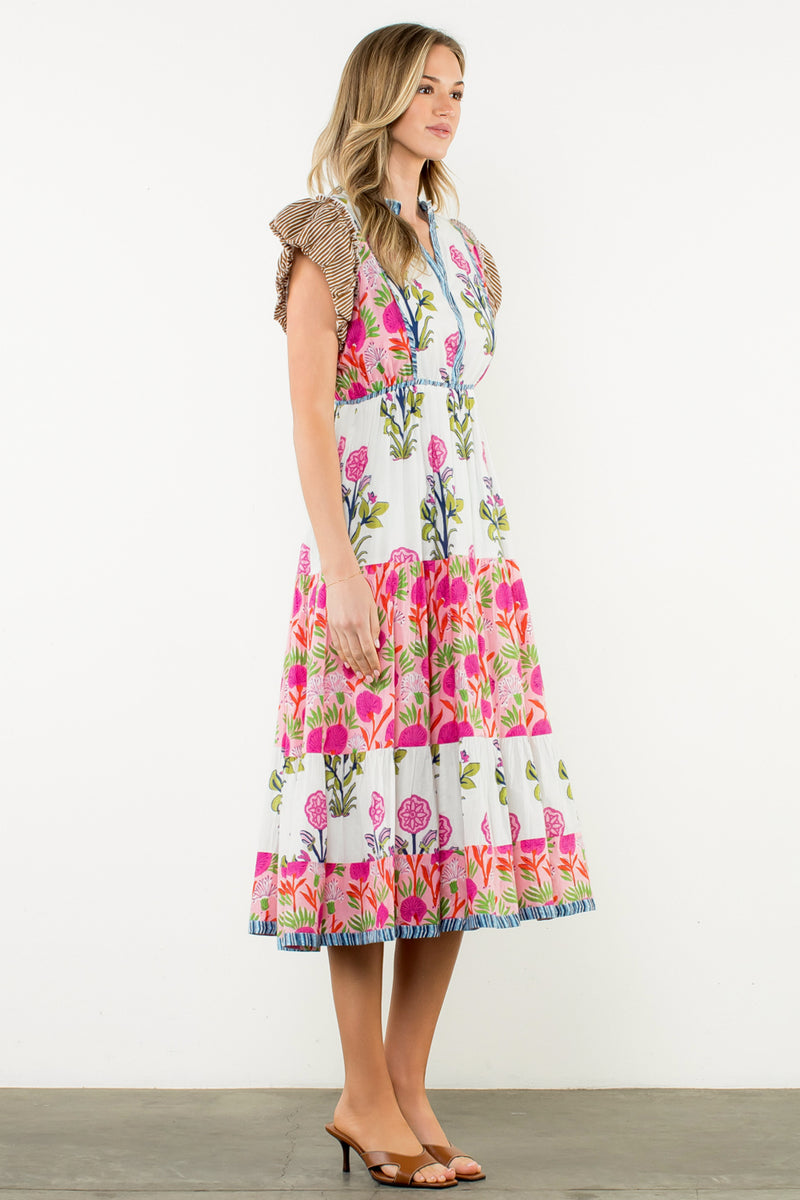 Flutter Sleeve Flower Maxi Dress