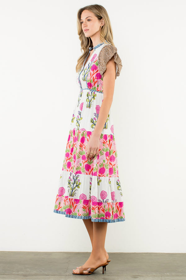 Flutter Sleeve Flower Maxi Dress