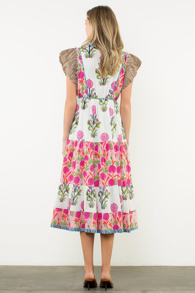 Flutter Sleeve Flower Maxi Dress