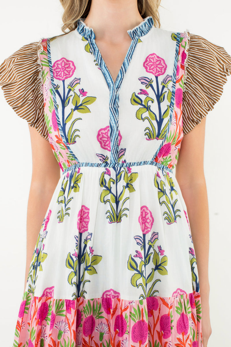 Flutter Sleeve Flower Maxi Dress