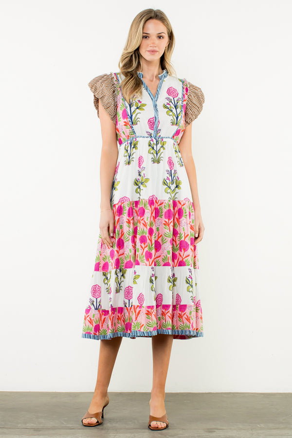 Flutter Sleeve Flower Maxi Dress