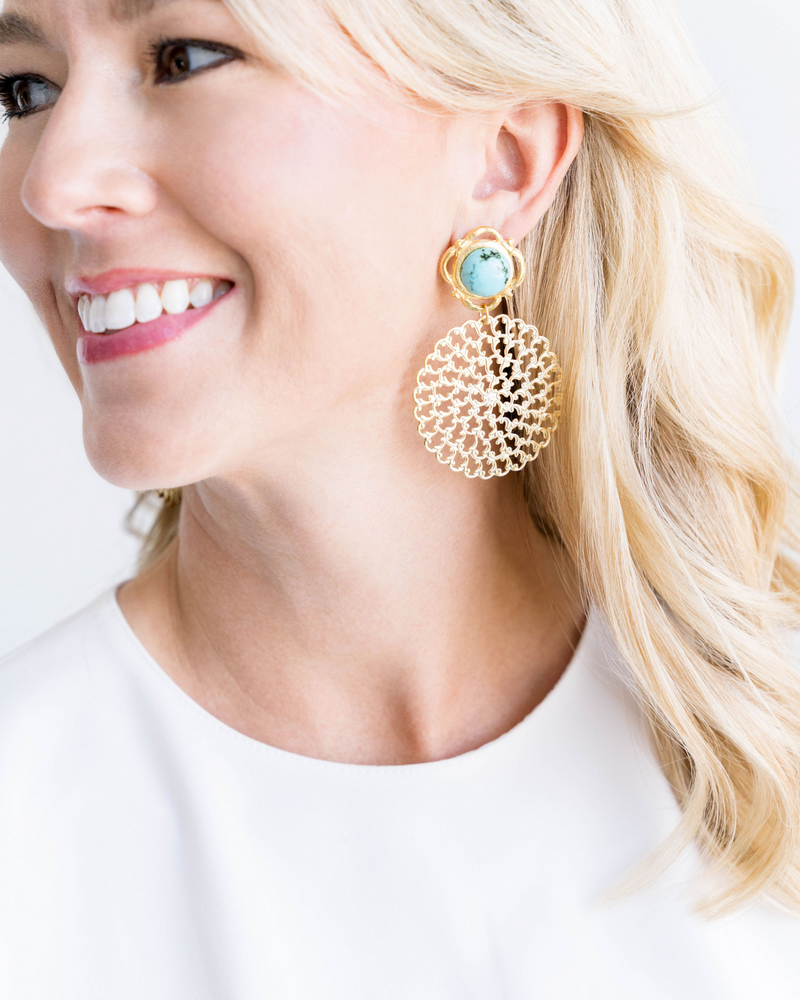 Turquoise Filigree Clip Earrings