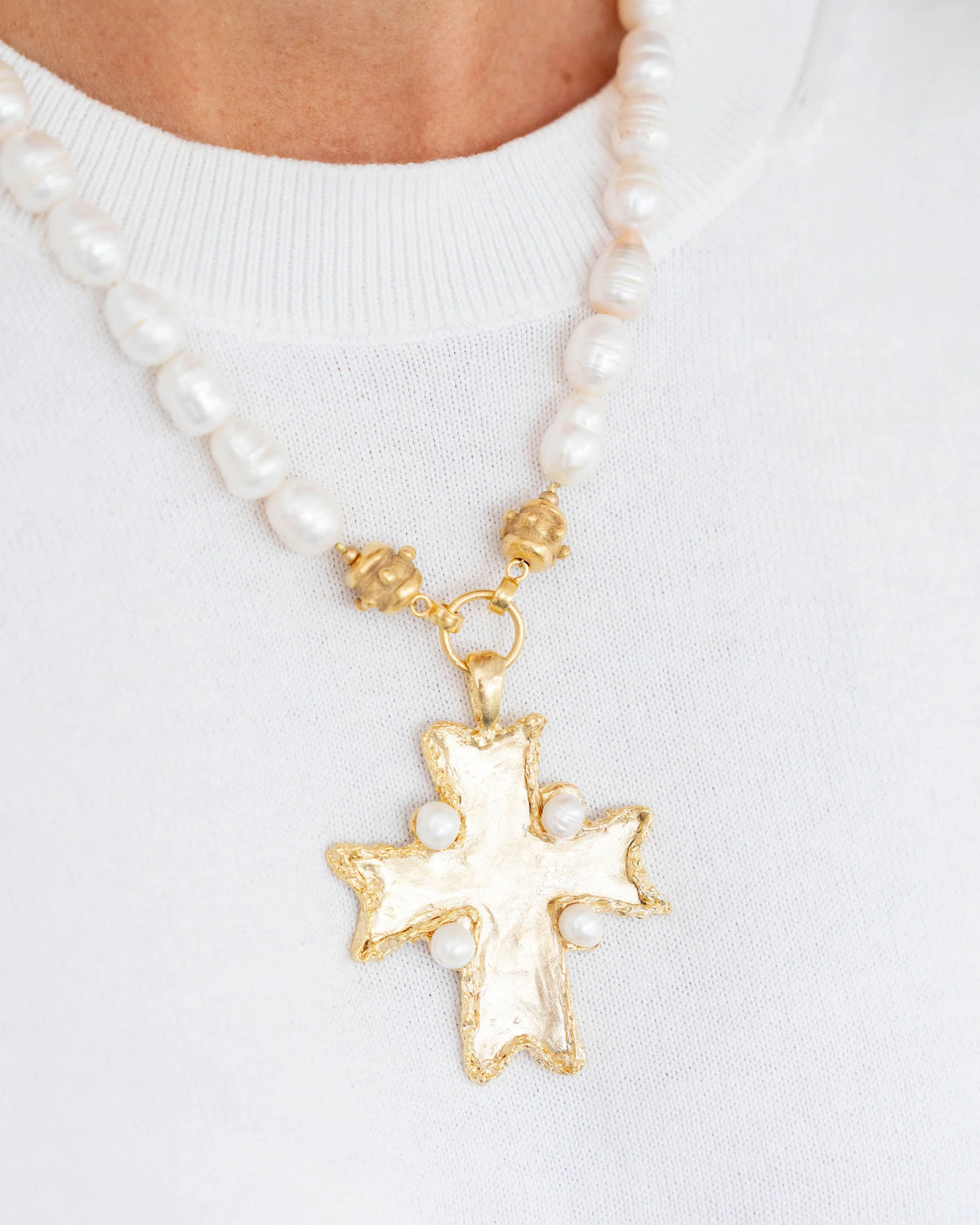Esther Cross Pearl Necklace