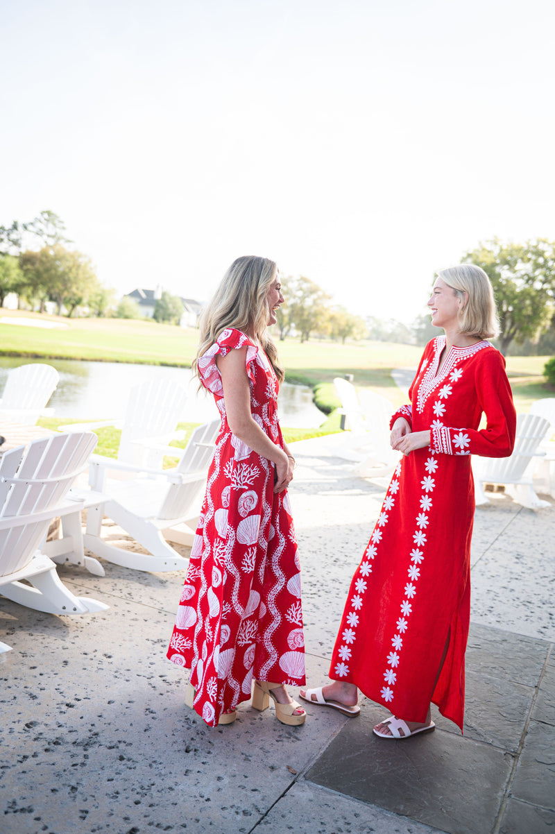 Tomato Embroidered Caftan