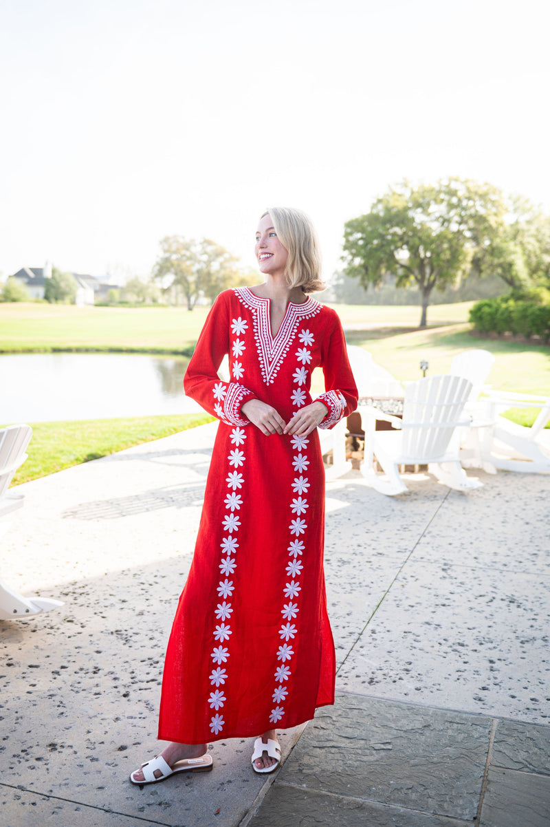 Tomato Embroidered Caftan