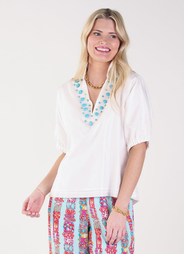 Poppy Top - White Taffeta