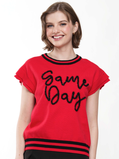 Game Day Ruffled Sleeve Knit Top