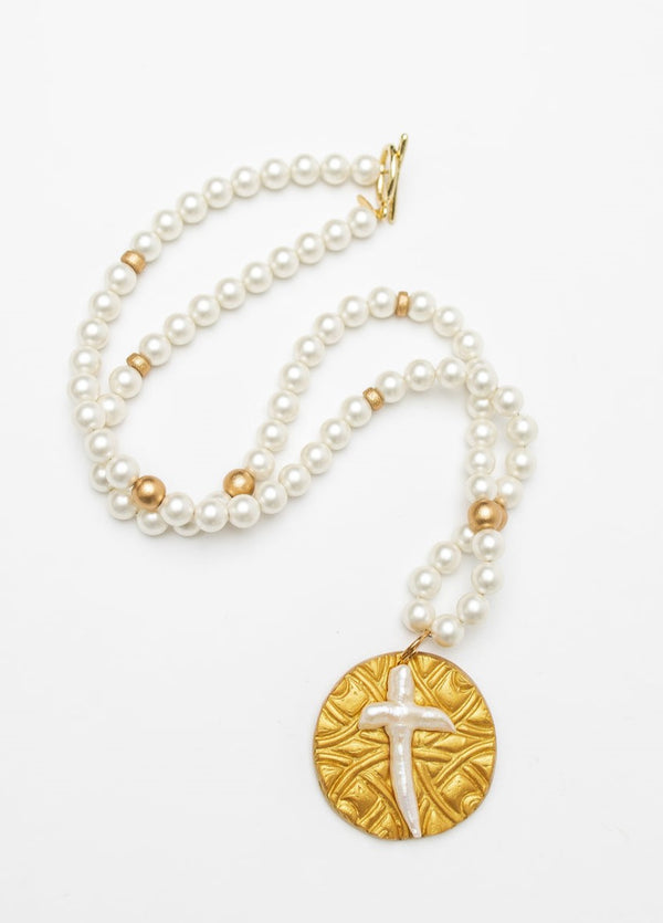 34" Shell Pearl with Pearl Cross