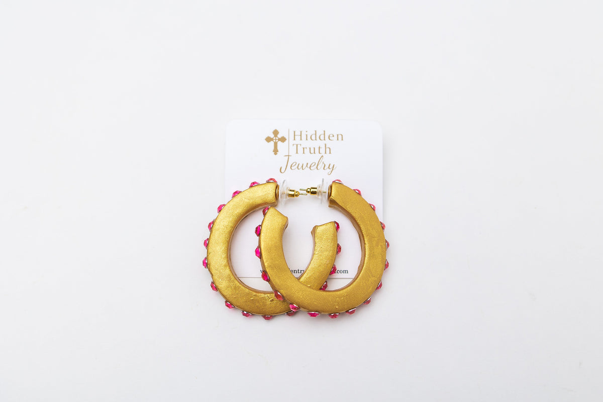 Pink Studded Hoop Earrings