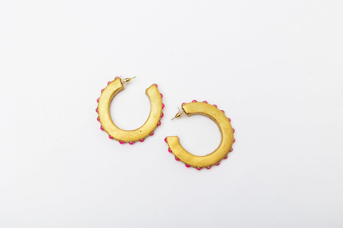 Pink Studded Hoop Earrings