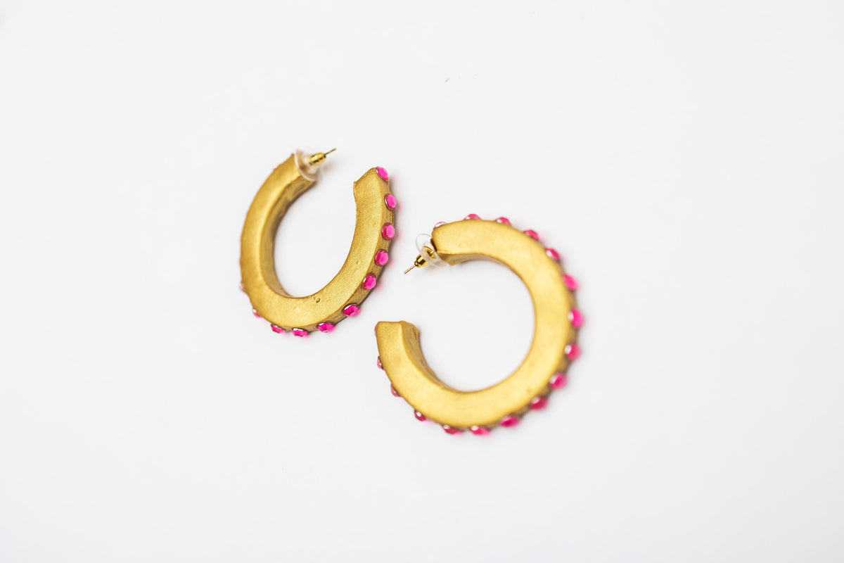 Pink Studded Hoop Earrings