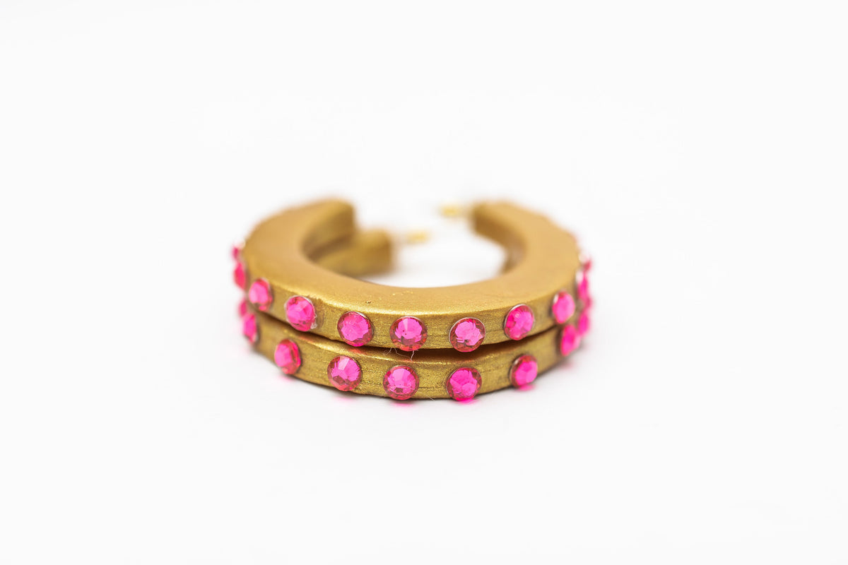 Pink Studded Hoop Earrings