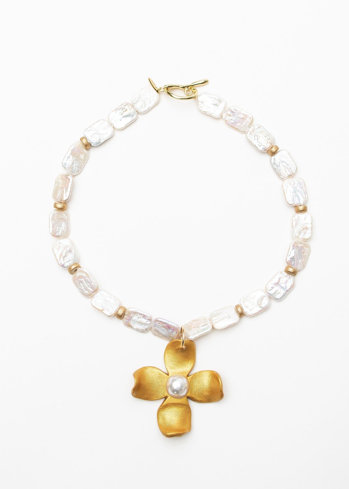 Rectangle Fresh Water Pearl with Dogwood Pearl Necklace