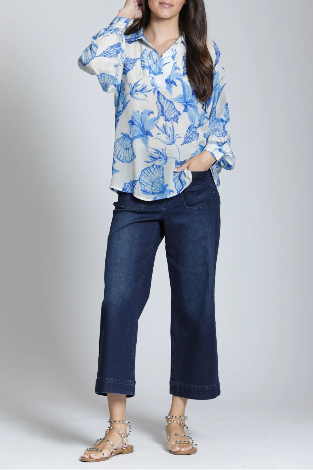 Cropped Wide Leg Pant W/Patch Pockets