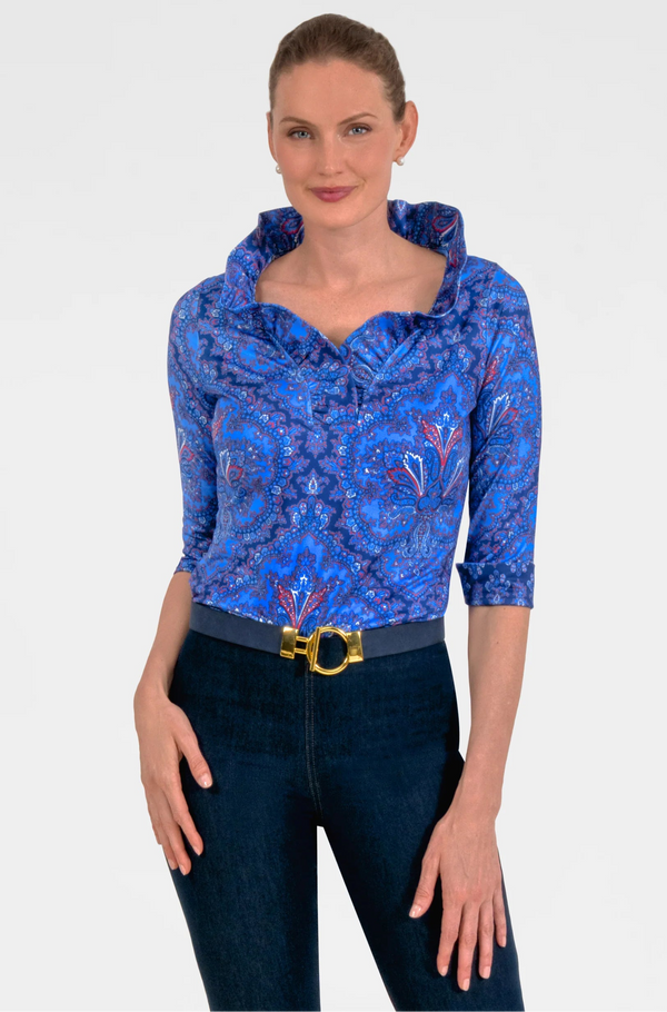 3/4 Sleeve Ruffneck Top - Passion Paisley