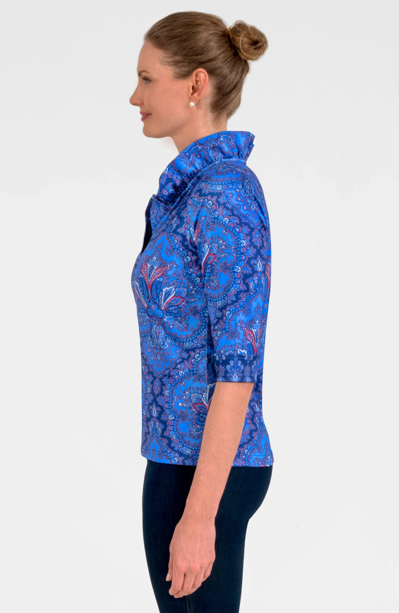 3/4 Sleeve Ruffneck Top - Passion Paisley