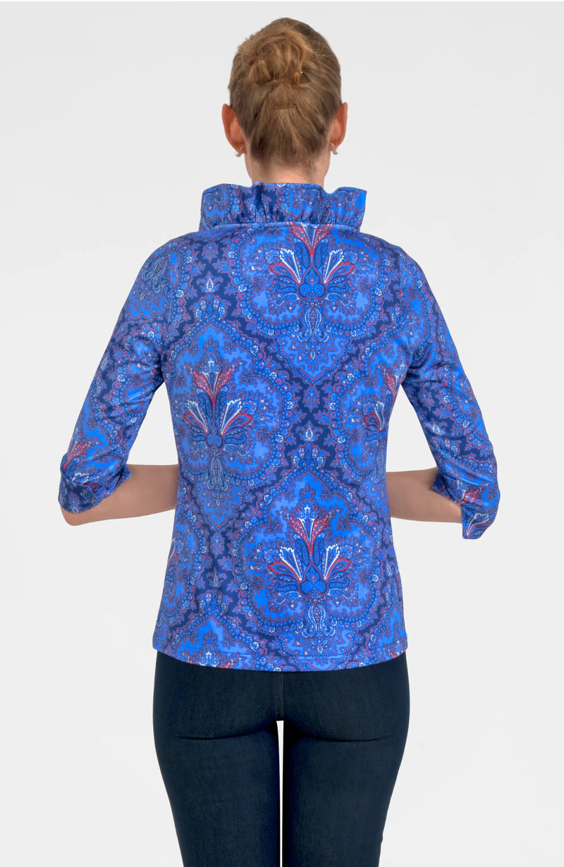3/4 Sleeve Ruffneck Top - Passion Paisley