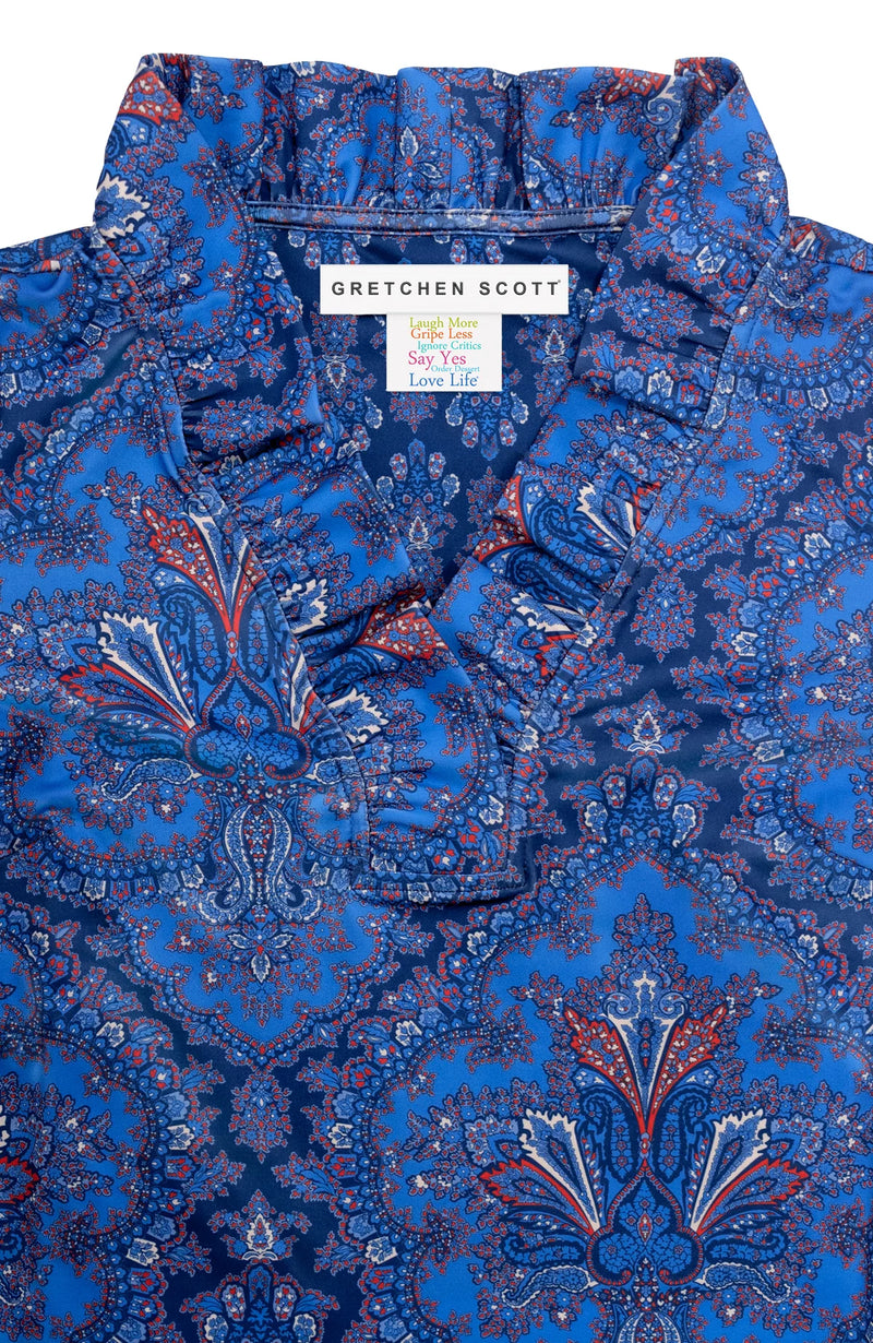 3/4 Sleeve Ruffneck Top - Passion Paisley