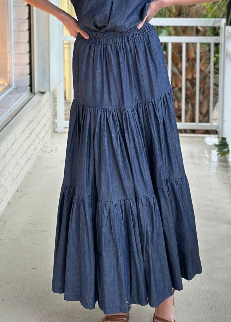 Boho Long Denim Skirt