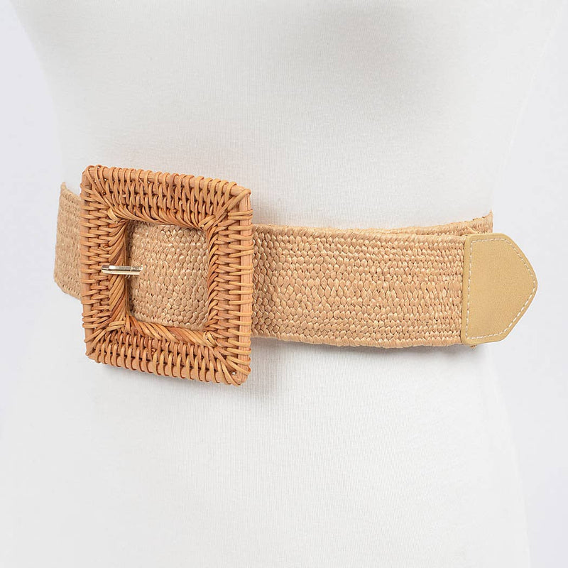 Elastic Twine Buckle Belt: Beige