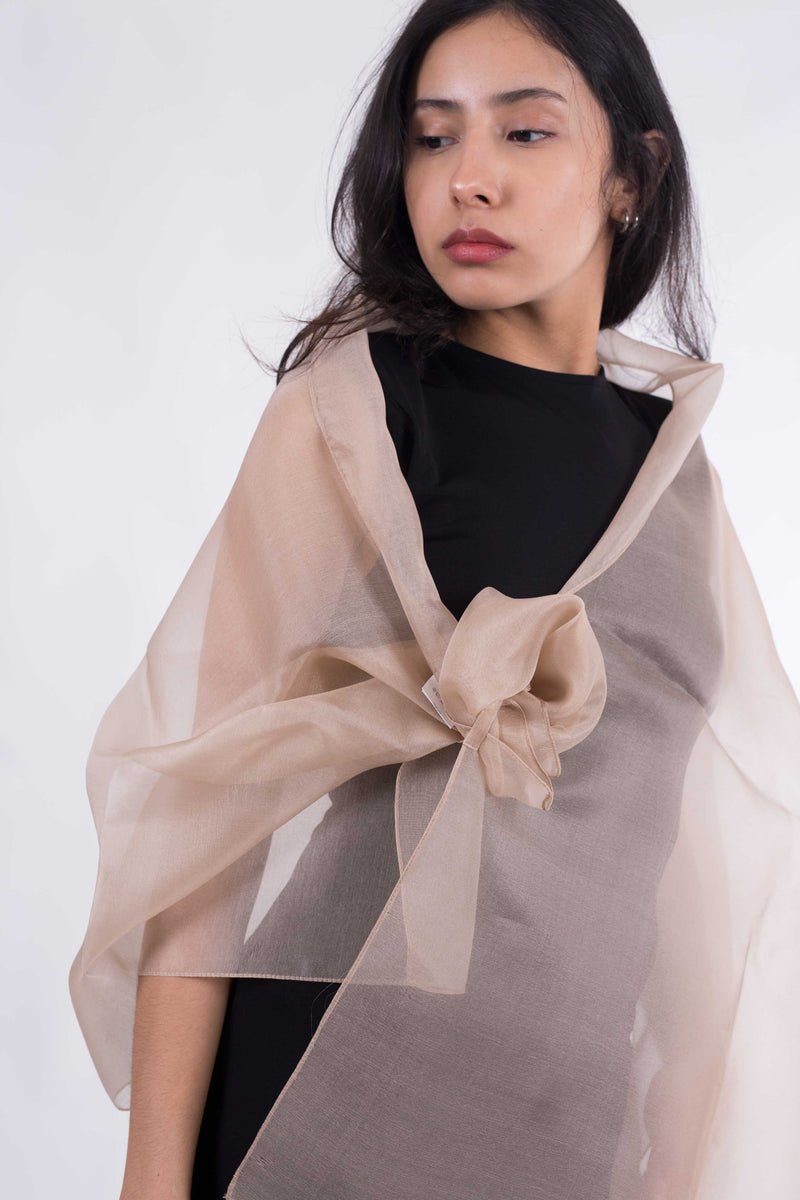 Natural Silk Organza Shawl: Beige