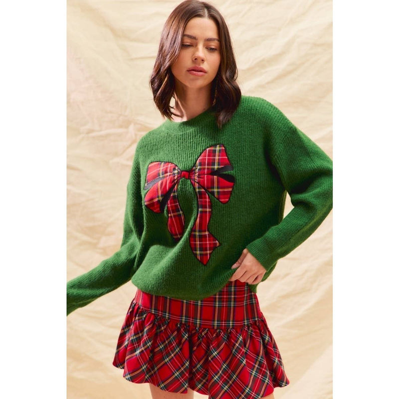 Plaid Ribbon Christmas Holiday Sweater