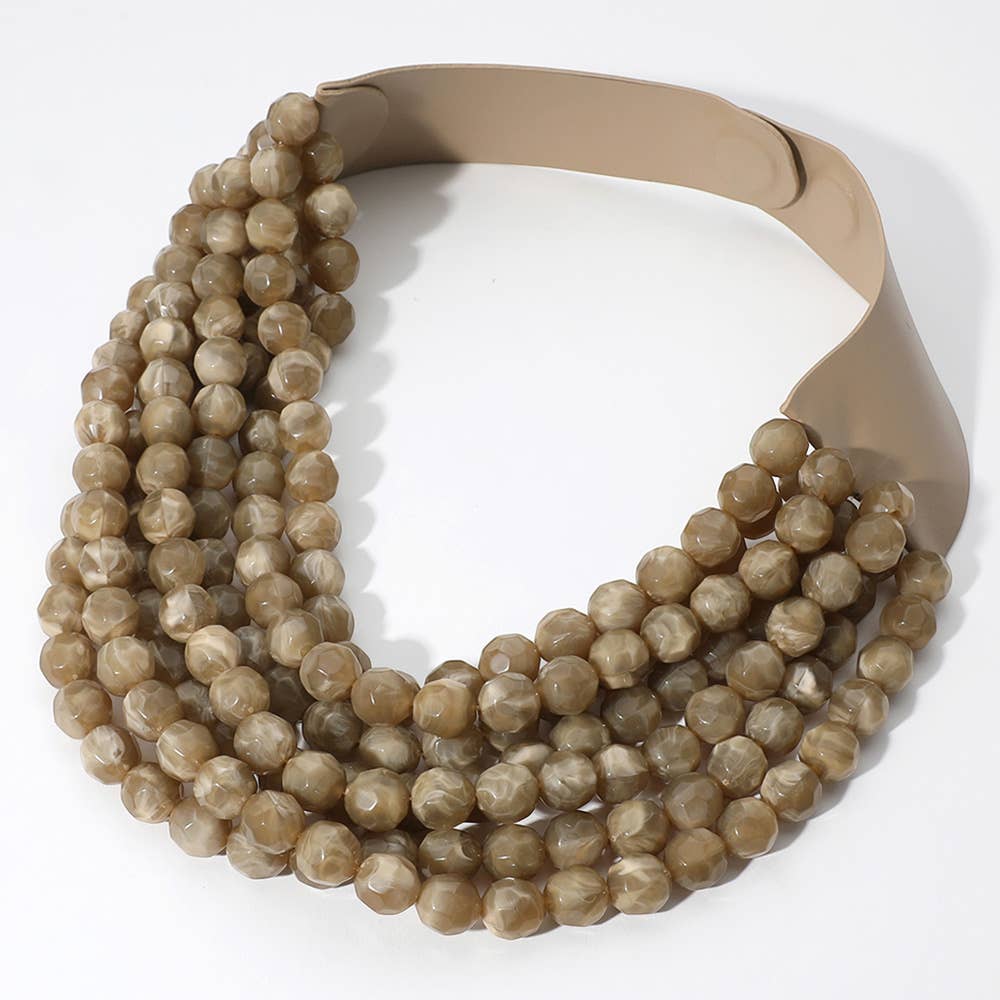 Chunky Bead Layered Magnetic Necklace: Brown