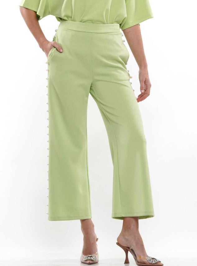 Wide Leg Lined Pearl Pant XS Apple Green