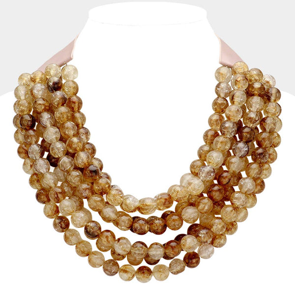 Chunky Bead Layered Magnetic Necklace: Tan