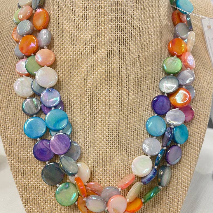 3 Strand Mother of Pearl Necklace - 2 Colors One Size Skittle