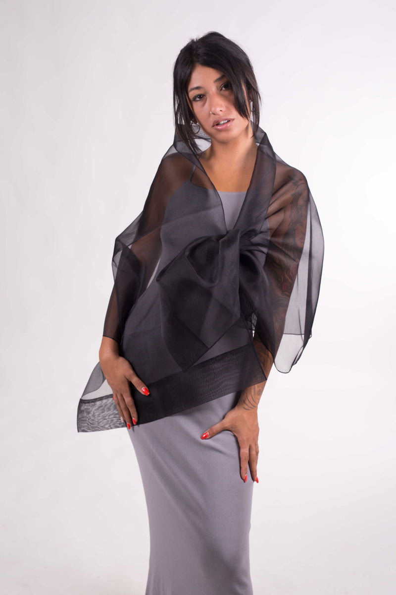 Natural Silk Organza Shawl: Black