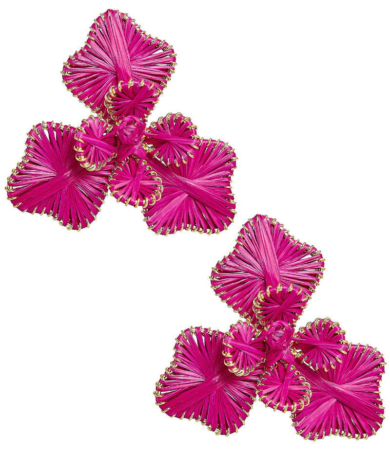 Kaia Raffia Flower Earring - 2 Colors Hot Pink