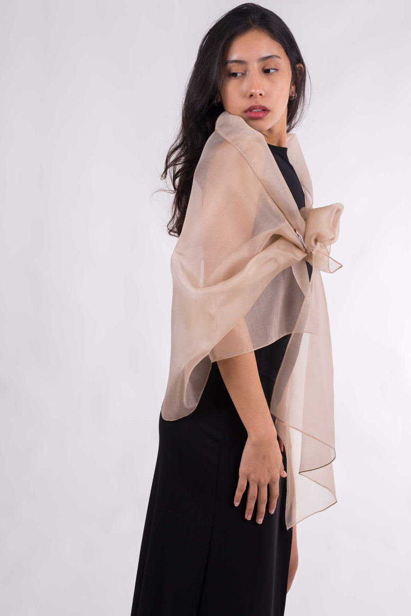 Natural Silk Organza Shawl: Beige